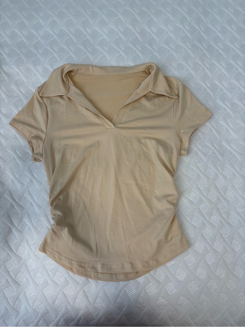 SHEIN Beige and Brown Short-Sleeve Polo Collar Tee XS
